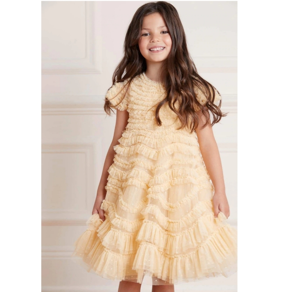 Needle & Thread Girls Yellow Ruffled Tulle Party Dress